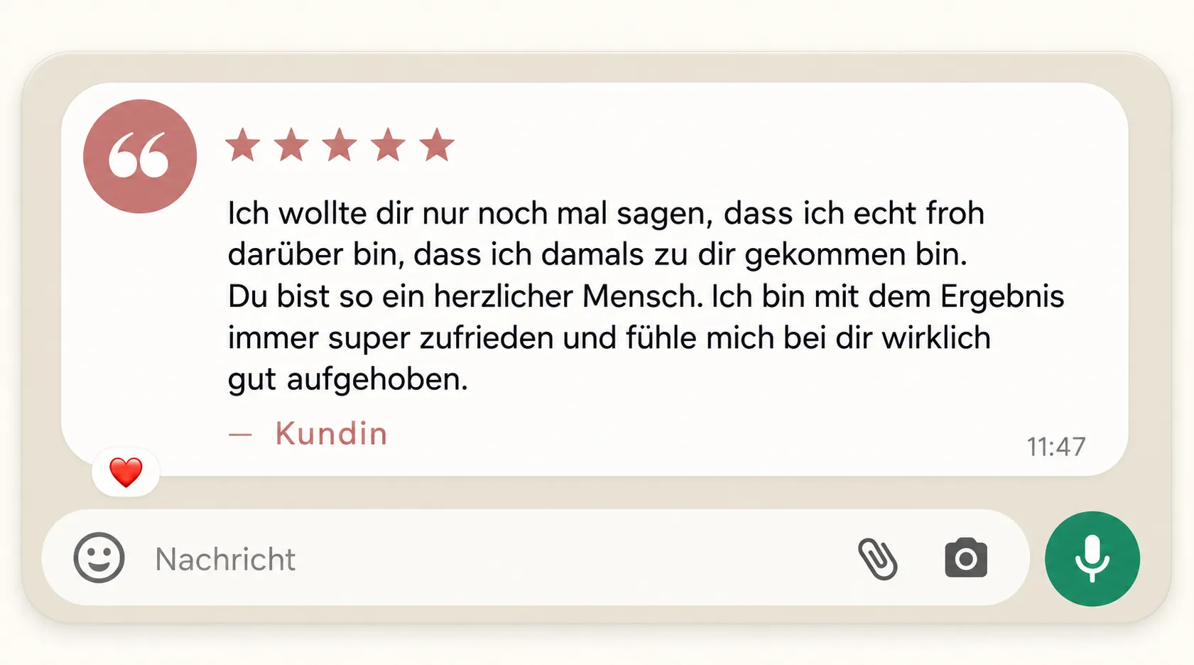Nachricht einer Kundin, Screenshot 1